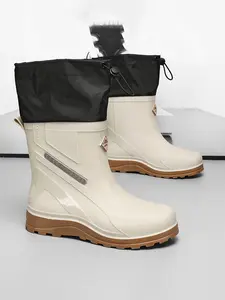 Valentine's Day Men's Mid-Calf Drawstring Rain Boots, Waterproof Footwear, Anti-Slip Thick Sole, Kitchen Work & Fishing, All-Season Water Shoes Gift