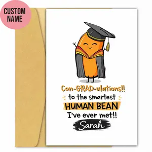 🎓 Funny Graduation Card – “Con-GRAD-ulations Human Bean” Custom Name Card 🫘✨