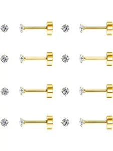 2 mm Stud Earrings Gold for Women Men Earrings Gold Cartilage Earrings Hypoallergenic Stainless Steel Earring Set Zirconia Screwable Earrings Tiny Stud Earrings Ear Piercing Gold 20G Screw Back Earrings