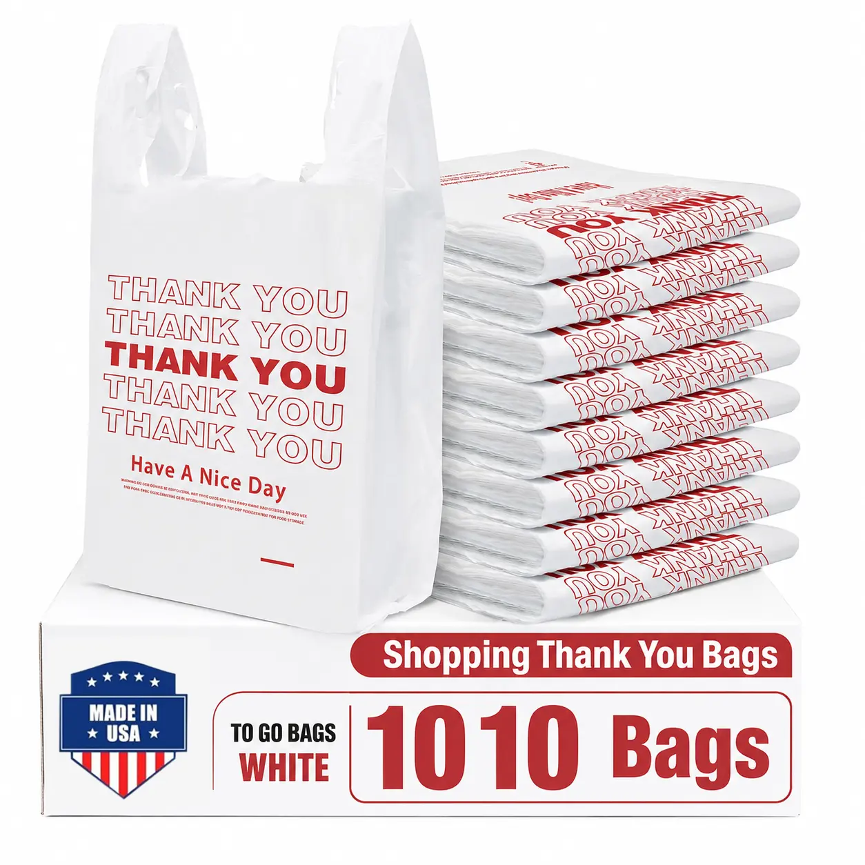 Plastic Thank You Shopping Bags with Handles, 1010 Count 11.5" x 6.5" x 22" Grocery Bags for Restaurant, Retail, Takeout, Convenience Stores, T-shirt Bag in Bulk for Small Business