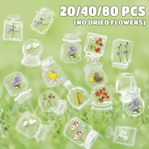 20/40 PCS Random Pattern Clear Dried Flower Bookmarks,DIY Bookmarks, Glassware Personalized Stickers, NaturalFlower Bookmarks, Bookmark Stickers, Bookmark Crafts For Spring gifts