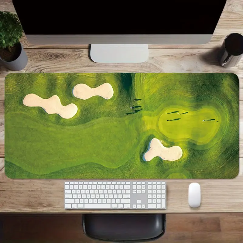 Grass Pattern Mouse Pad, Large Xl Desk Mat, Non-Sponge Rubber Bottom, Sewn Edges, Golf Theme, Home Office Use, Office Accessory, Computer Mouse Pad, 35.4x15.7 Inches