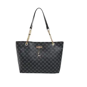 Women's Large PU Leather Plaid Tote Handbag with Tassel