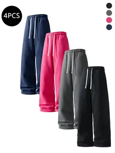 4-Pack Men’s Straight-Leg Casual Long Pants for Spring/Autumn – Trendy, Versatile Loose Fit Athletic Pants for Fitness & Running