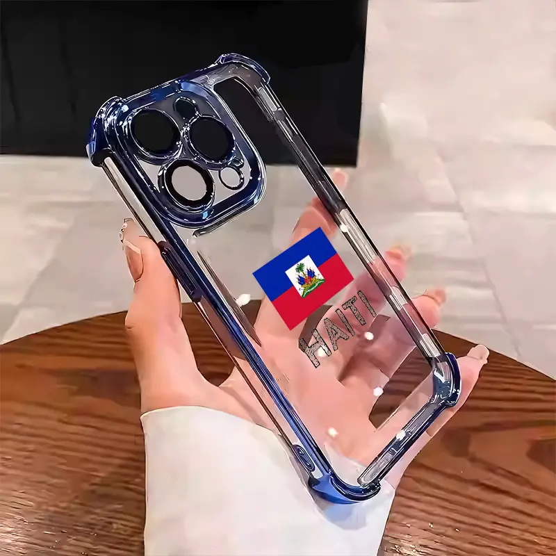 Classic design of the Haiti Flag Suitable for Aesthetic Electroplated TPU Casing for iPhone 11-17 Pro Max Samsung S22-S26 Ultra Four Conners Anti-Fall Transparent Casual Soft Silicone Phone Case High-end Durable GM3011 cushion anti-drop