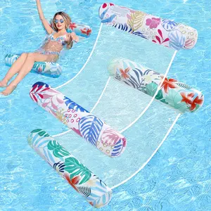 [New Deal] 2 Pack Inflatable Pool Floats  4-in-1 Multi-Purpose Rafts Lounger Water Hammock for Swimming Pool Thick PVC Pool Floaties