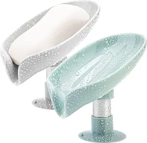1pcs Random color shipping Soap Holder Leaf-Shape - Self Draining Soap Dish Holder, Not Punched Easy Clean Bar Soap Holder, with Suction Cup Soap Dish Suitable for Shower, Bathroom, Kitchen Sink