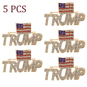 5PCS Trump Pin Brooch with US Flag Crystal Trump Pin Word Brooch Pin Souvenir for United States of 2026 Presidential Election Glame Enamel Brooch Inspirational Badge Men Clothing Accessory Gift Jewelry for Men Women