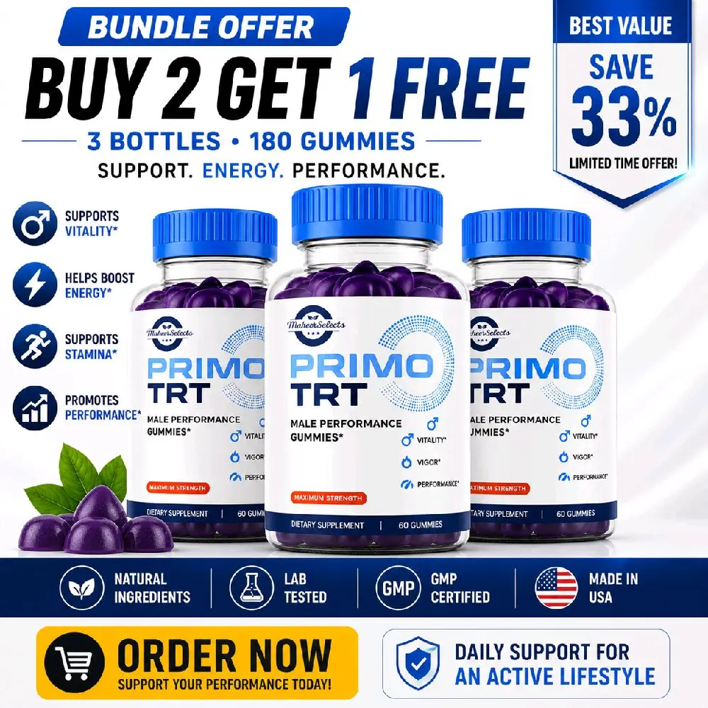 3 pack Primo TRT GUmmies Maximum Strength Vitamin Supplement Advanced Formula with Natural Ingredients for Premium Results 60 Gummies