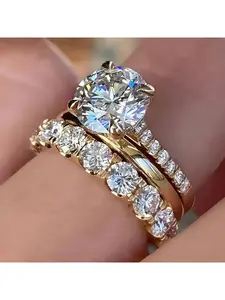 Women's ring three-piece set, elegant zircon wedding ring, engagement party matching ring, Cubic Zirconia Rings, Stacking Rings