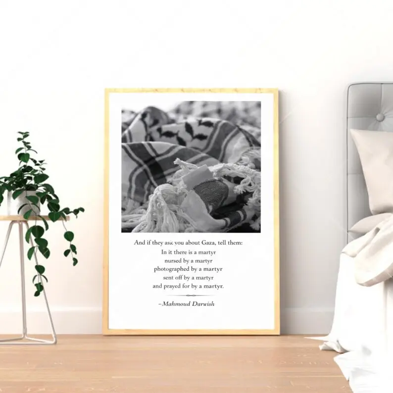 Palestine Gaza Quote Poster, Mahmoud Darwish Poetry Wall Art, Keffiyeh Minimalist Print, Cultural Home Decor