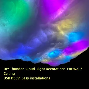 k-Colorful LED Thunder Cloud Light, USB Powered, DIY Wall/Ceiling Decor Lamp, 16FT, Low Voltage, Ready, Mood Lighting for Gaming Room and Home Decor