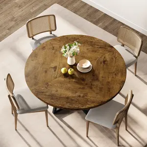 47 Inch Round Dining Table for 4-6 People,Wooden Kitchen Table with Sturdy Pedestal Base,Modern 2 Tier Dinnner Table with Storage Partition for Home Dining Room or Living Room（Table Only）