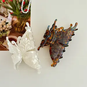 High-Grade Acetate Butterfly Grip Women's Fish Hair Clip, White and Brown Butterfly Hair Claw, Back Head Updo Hair Clip, Retro Shark Clip Luxury Design Elegant,Fashion Accessories,Festival gifts,Mother's Day gifts