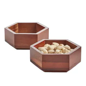The cellar Stackable Hexagon Bowls, Set of 2, Created for Macy's - Brown Tableware Serving Wood plate dinner snack plate