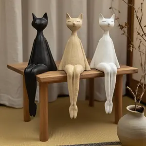 Lucky Beckoning Cat Resin Figurine - Creative Hanging Leg Design for TV Cabinet, Bookshelf & Kids Room Decor