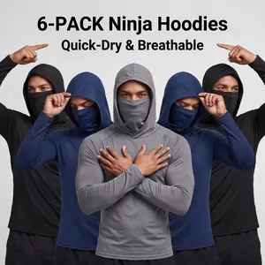 6-piece set men's outdoor work sun protection clothing with sun-blocking hoodie, featuring built-in face mask and neck guard, breathable long-sleeve hoodie