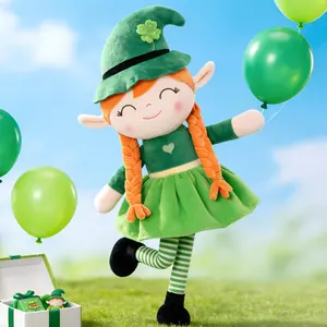 St. Patrick’s Day Elf Plush Doll Soft Green Lucky Stuffed Toy Cute Irish Elf Boy and Girl Doll for Kids Toddlers Birthday Gift Holiday Present Nursery Room Decor Photo Prop Gentle Lightweight Safe Material 16 Inch