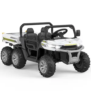 【Christmas Gift】White 24V Kids Battery Powered Electric Tractor 6 Wheels Ride On Car With Tipping Bucket Remote Control Led Lights And Music White