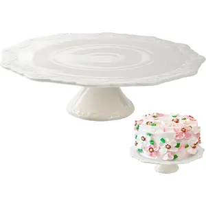 10 Inch White Ceramic Cake Stand Holds 10 Inch Cake Decorative Cupcake Stand Dessert Display Plates for Snacks Cookies Baby Shower Birthday Wedding Party Decor