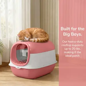 Anti-Tracking Jumbo Enclosed Cat Litter Box Built for Big Boys up to 20 lbs, Heavy Duty Rooftop Perch Design for Maine Coons, Large Roomy Interior Ends Cramped Feeling, Fully Enclosed with Odor Lock Shield and Carbon Purifier for Fresh Homes