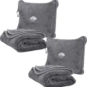 2-Pack  Soft Travel Blanket Pillow Airplane Blanket in Soft Bag Pillowcase with Hand Luggage Belt and Backpack Clip, Compact Pack Large Blankets for Any Travel (Grey Gray T013)