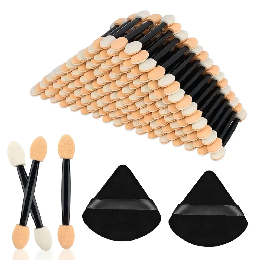 300-Pcs Disposable Double-Head Eyeshadow Sponge Brushes Set with 2 Flocking Puffs, Portable Travel-Size for Makeup Enthusiasts, Offering Convenience for Beginners