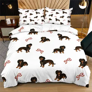 Sausage Dog Duvet Cover (Including 1 Bed Duvet Cover And 1-2 Pillowcases), Butterfly Knot Design Bedding Set, Very Suitable For Bedroom Decoration For Girls And Adults