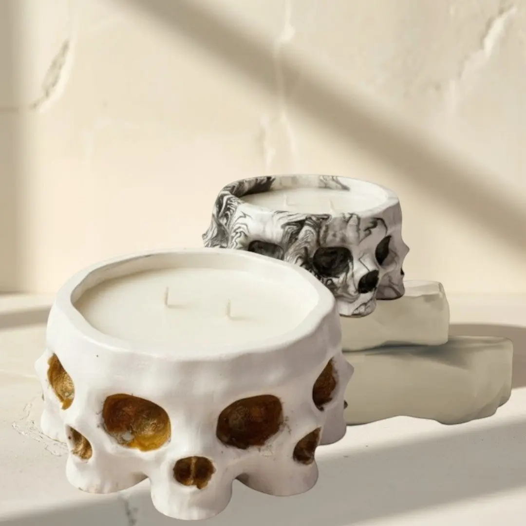 Doodlations Concrete Candle | Skull Vessel