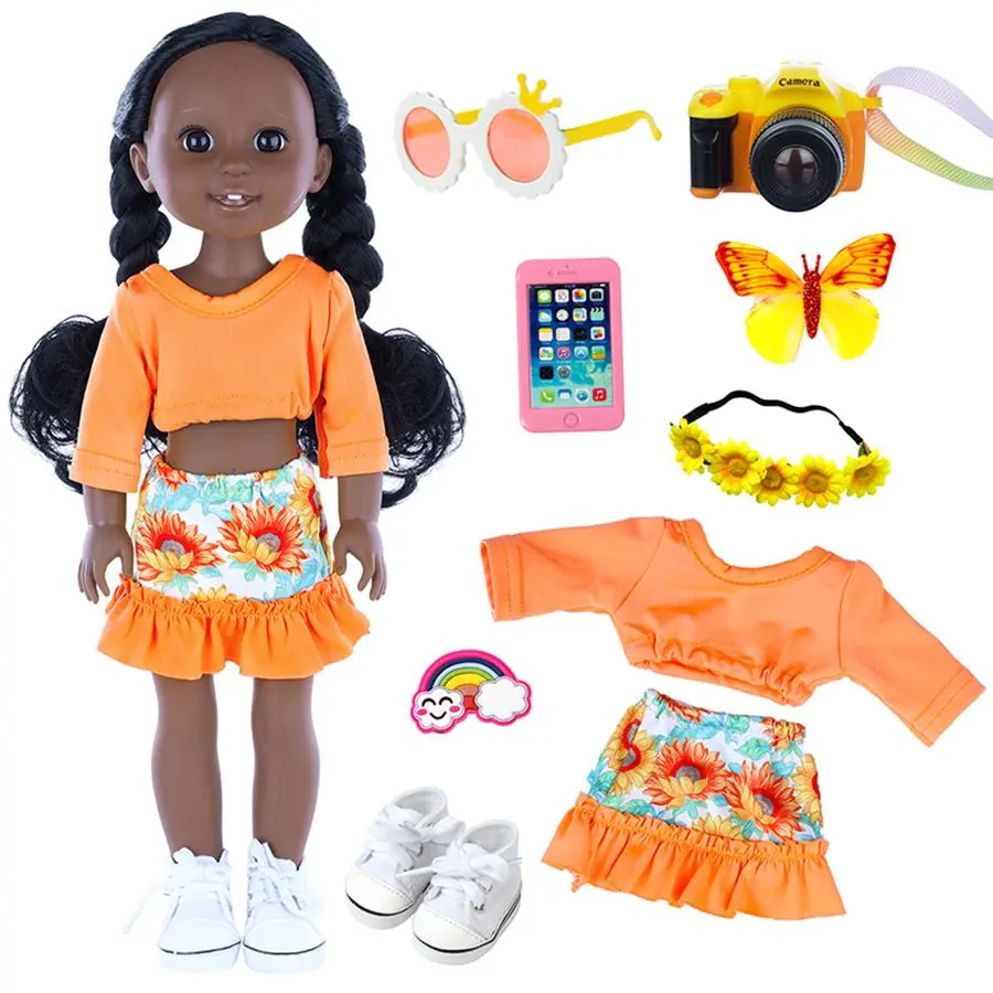 14.5 Inch Reborn Baby Doll  Fun Black Doll Baby Girl Doll and Clothes Set African Washable Realistic Silicone Girl Dolls -Best Gift for Girls