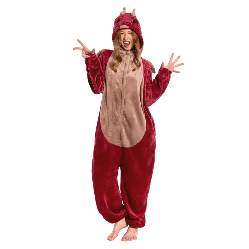 olaola Unisex Adult Plush Red Dragon Animals Onesie Pajamas Warm Home One-Piece Sleepwear