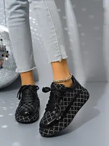 New Grid Full Rhinestone Thick Sole Casual Shoes for Women, High-Heeled Water Drill Height Increase Dad Sneakers