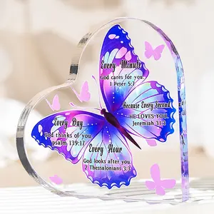 Heart-Shaped Acrylic Decoration with Butterfly Pattern, heart plaque, Memorial Gift for Friends, Bedroom Room Desktop Decor, novelty decor, Family Friend Gift