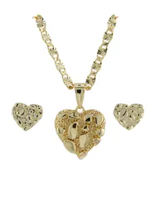 New set of gold-plated nugget-style earrings and heart pendants. Includes an 18- or 24-inch chain. Statement Piece Design
