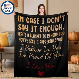 Flannel Throw Blanket with Loving Inspirational Quotes, 280GSM Soft Cozy Warm Comfortable Lightweight Portable, Emotional Gift for Couples Wife Husband, Supportive Uplifting Heartfelt for Bed Couch