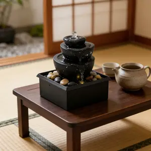 Three-Layer Rock Waterfall Decorative Piece with LED Light, Desktop Zen Fountain for Home Office Stress Relief Decoration