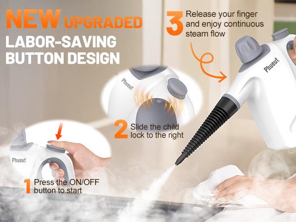 Phueut 1250W Pressurized Steam Cleaner with 11-Piece Accessories 360-Degree Angle for Floor Grout Tile Grease Multipurpose Home Cleaning Tool 15.2OZ Water Tank Capacity