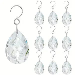 10 Piece 38mm Crystal Teardrop Pendant Light Chandelier Accessories, Hanging Crystal Prism Decor with Hooks, Ideal for Lamp Decoration