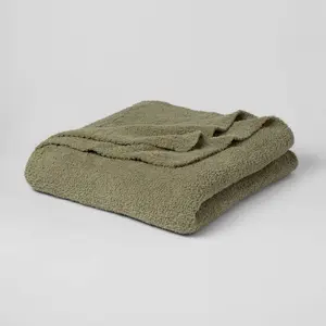 King Cozy Chenille Bed Blanket Restful Green - Threshold: Midweight, Knitted, Machine Washable, Reversible