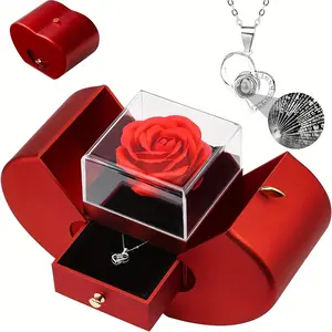 Preserved Real Cyan Rose Gift with I Love You in 100 Languages Necklace, Cute Gifts for Girlfriend, Women, Mom, Wife, Gifts Idea on Christmas, Valentine'S Day, Birthday, Mother'S Day