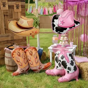 3pcs/6pcs Cowboy Boot & Hat Foil Balloons, Two Themes, Perfect for Cow Farm Barn Animal Themed Birthday Party Decorations, Balloon Set