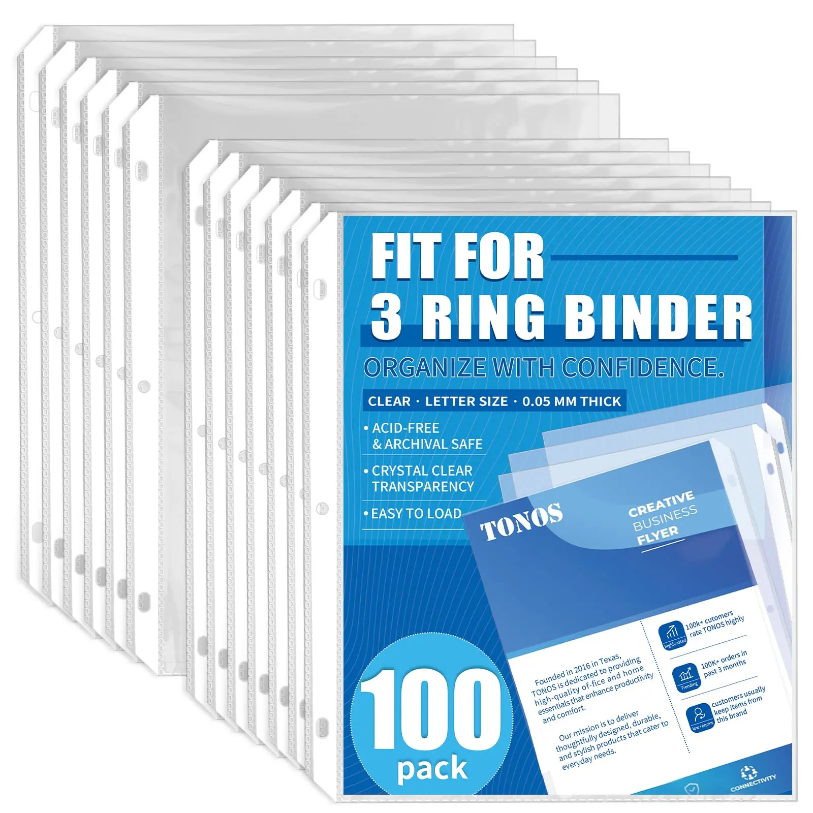 50 Pack Sheet Protectors for 3 Ring Binder - Clear Page Protectors & Plastic Sleeves for Paper 8.5x11 Inch, Binder Sleeves and Paper Protector Sheet for Document, Letter Size, Top Loading