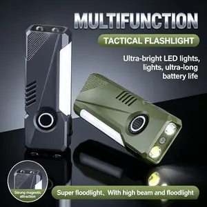 Portable Rechargeable Flashlight with Magnetic Base, COB Light, Metal Clip, Multi-Mode LED Work Light for Camping, Car Repair, Emergency Use