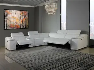 Global United 2679WH-6PC 6 pc White Genuine leather power reclining sectional sofa adjustable headrests