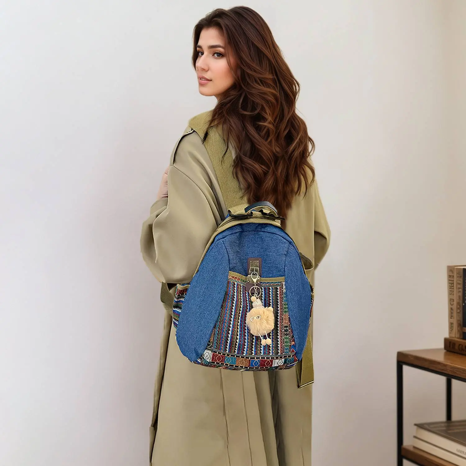 Women's Practical Denim Rucksack - Double Zipper Backpack with Side Pockets, Streetwear Functional Bag for Commuting, Travel
