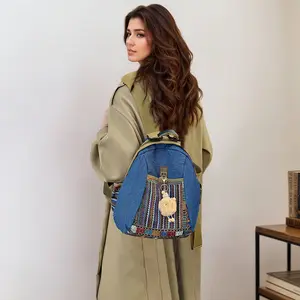 Practical Denim Rucksack for Women Side Pockets Backpack Double Zipper Shoulder Bag for Commuting and Travel