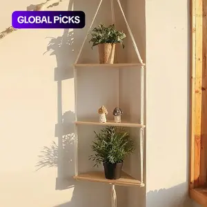 Wooden Wall-Mounted Design Hanging Rack, 1 Count Boho-Style Triangle Storage Rack, Home Decor for Bedroom, Living Room or Study, Corner Wall Shelf #GLOBAL PICKS