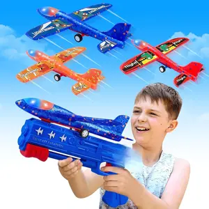 3 Pack Airplane Launcher Toys, 2 Flight Modes LED Foam Glider Catapult Plane, Outdoor Flying Toy for Kids, Birthday Gifts for Boy Girl 6+ Year Old, B-Day Party Supplies