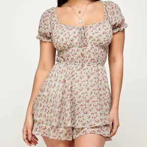 Lily Floral Tie Front Cutout Ruffle Hem Romper