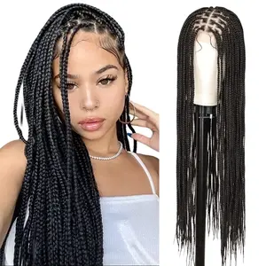 30 Inch Full Lace Box Braids Wig Pre Braided Synthetic Braided Wig Natural Hairline Baby Hair Ready to Wear Black Wig